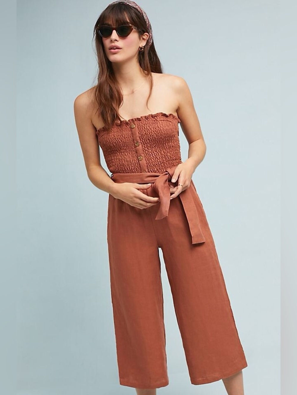 Anthropologie Faithfull The Brand Lais Linen Jumpsuit In Sangria Size 4